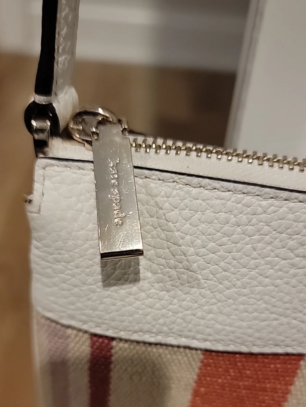 kate spade Cream, Pink & Orange Striped Canvas With Leather Trim Crossbody Bag